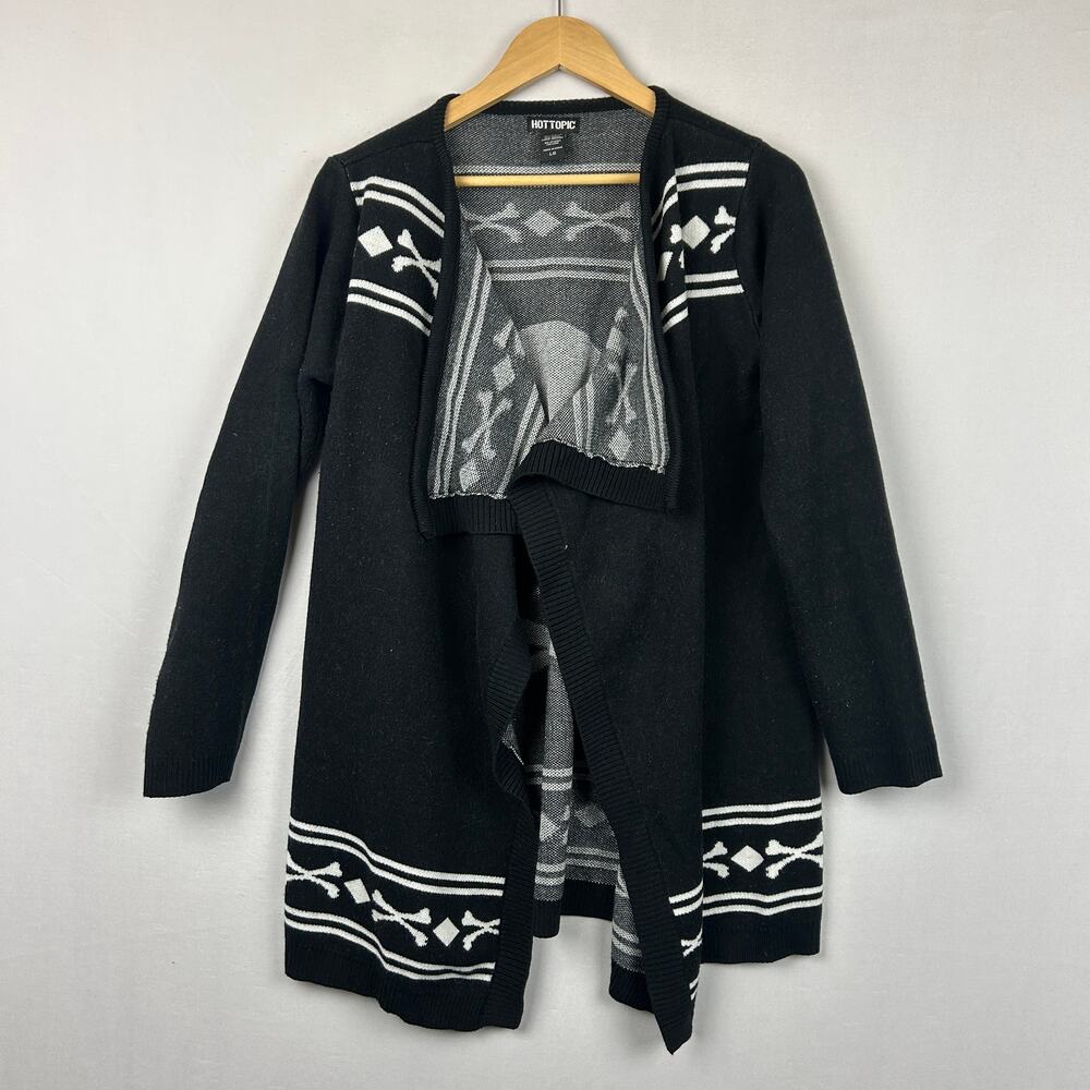 Hot Topic Skull Open Front Swing Cardigan Sweater Black/White Women's Size L